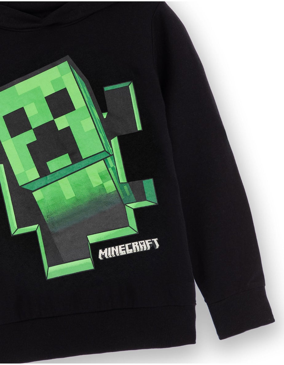 Vanilla Underground Minecraft Creeper Print at Front Big Kids Black Hoodie (5-14 Years)
