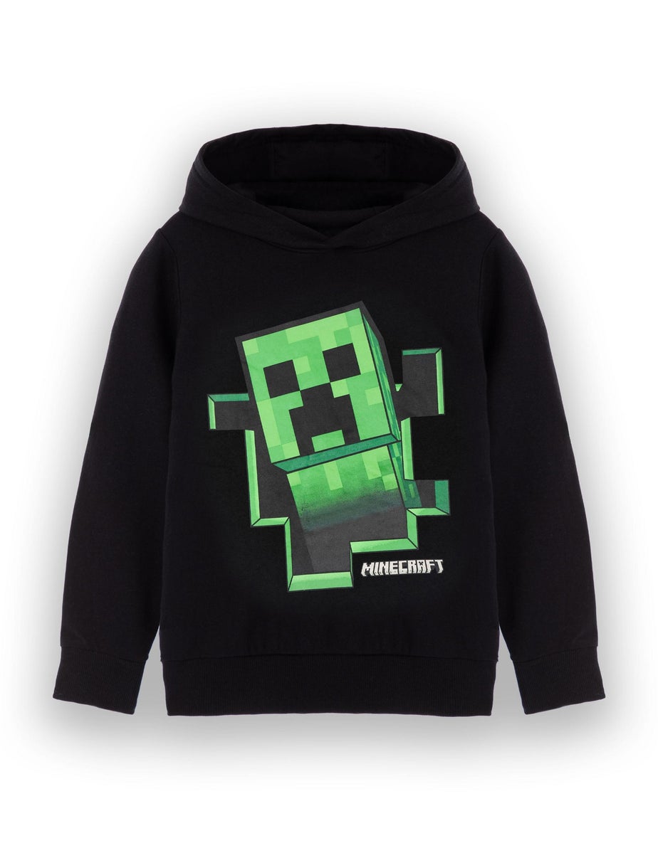 Vanilla Underground Minecraft Creeper Print at Front Big Kids Black Hoodie (5-14 Years)