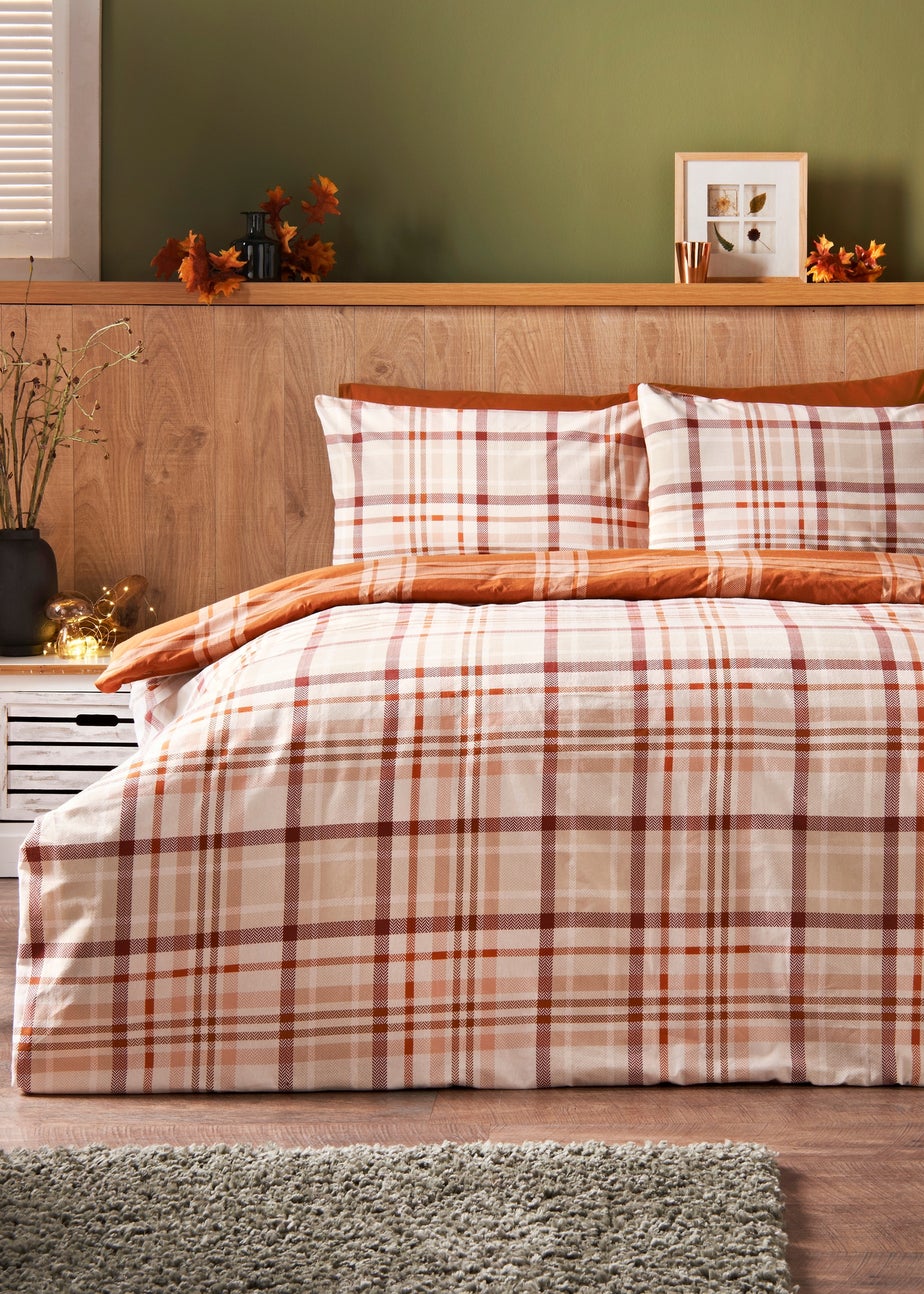 Orange Brushed Check Duvet Set