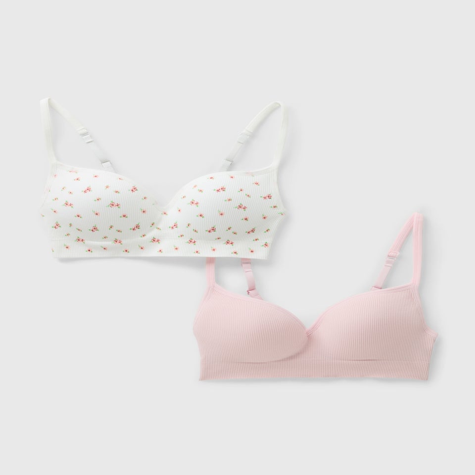 2 Pack Floral & Pink Seamless Moulded Bralettes
