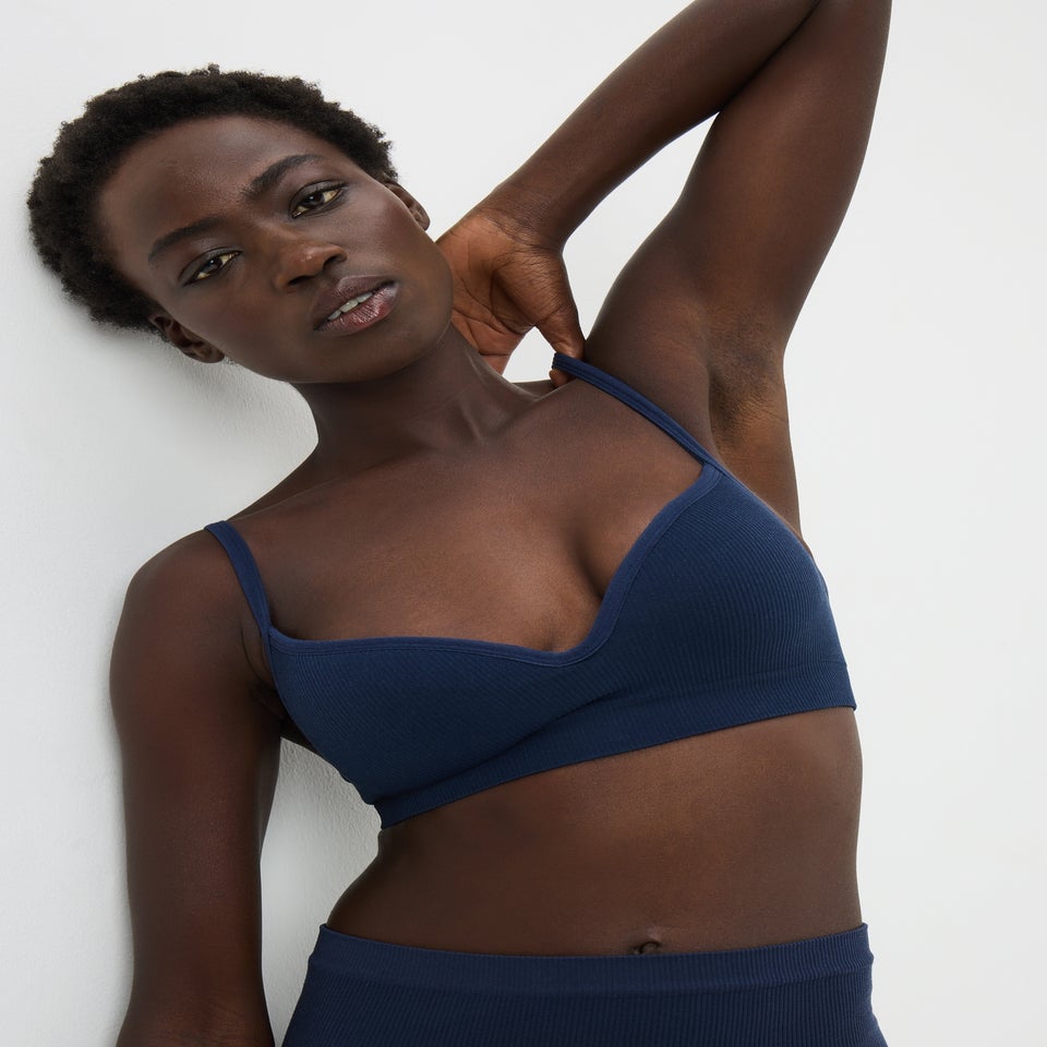 2 Pack Grey Marl & Navy Seamless Moulded Bralettes