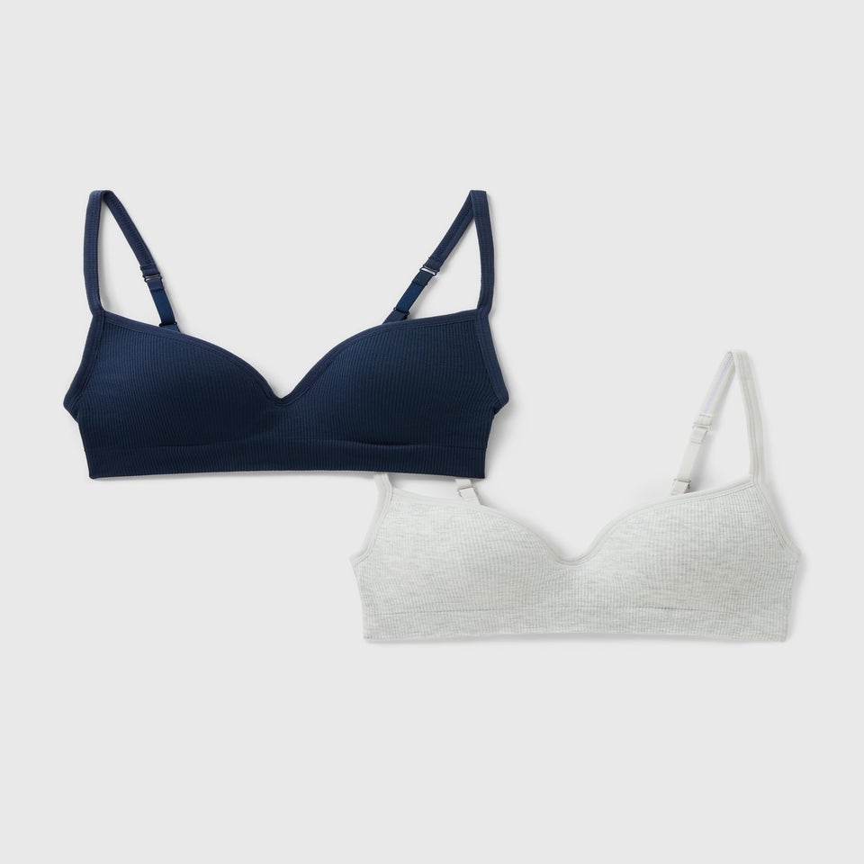2 Pack Grey Marl & Navy Seamless Moulded Bralettes