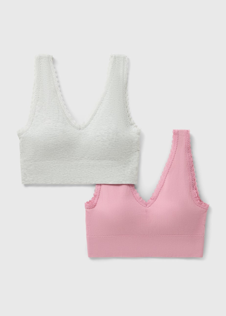 2 Pack Pink & Grey Marl Seamless Crop Tops