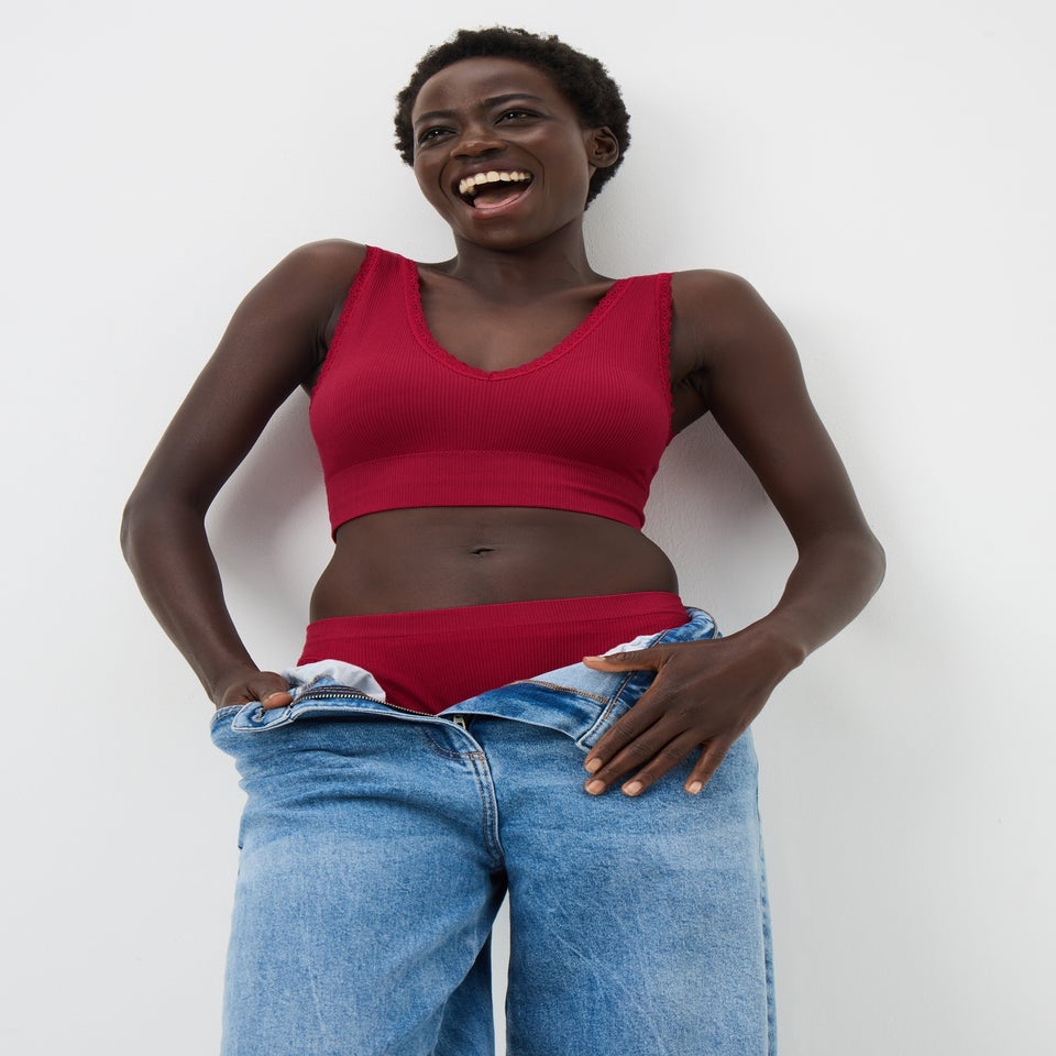 2 Pack Burgundy & Cream Seamless Crop Tops