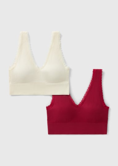 2 Pack Burgundy & Cream Seamless Crop Tops