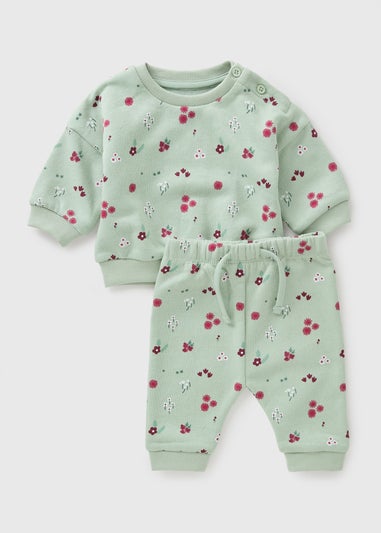 Baby Green Floral Sweatshirt & Jogging Bottom Set (Newborn-23mths)