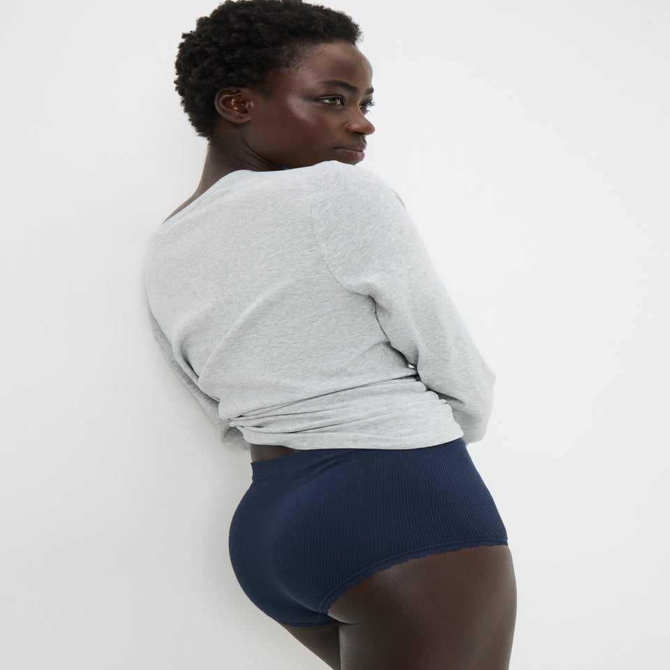 3 Pack Grey Marl & Navy Seamless Full Knickers