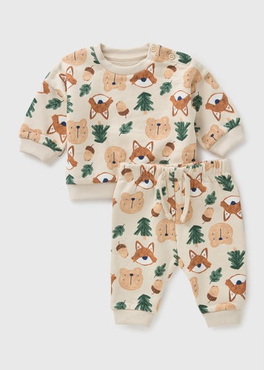 Baby Beige Animal Forest Sweatshirt & Jogging Bottom Set (Newborn-23mths)
