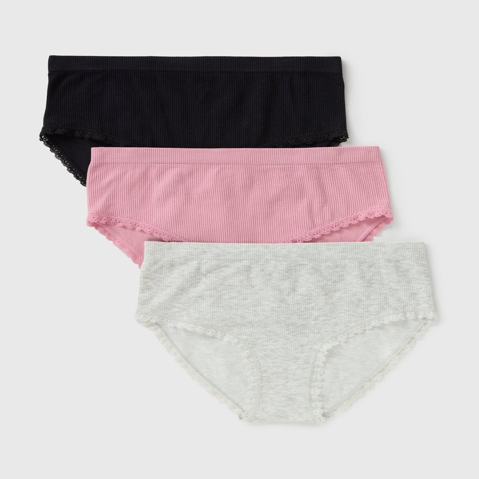 3 Pack Pink & Grey Marl Seamless Midi Knickers