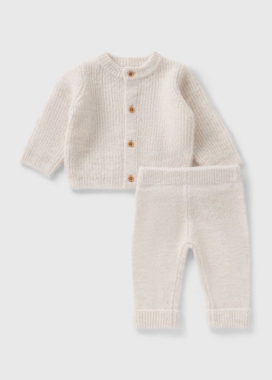 Baby Oatmeal Knitted Cardigan & Legging Set (Newborn-23mths)
