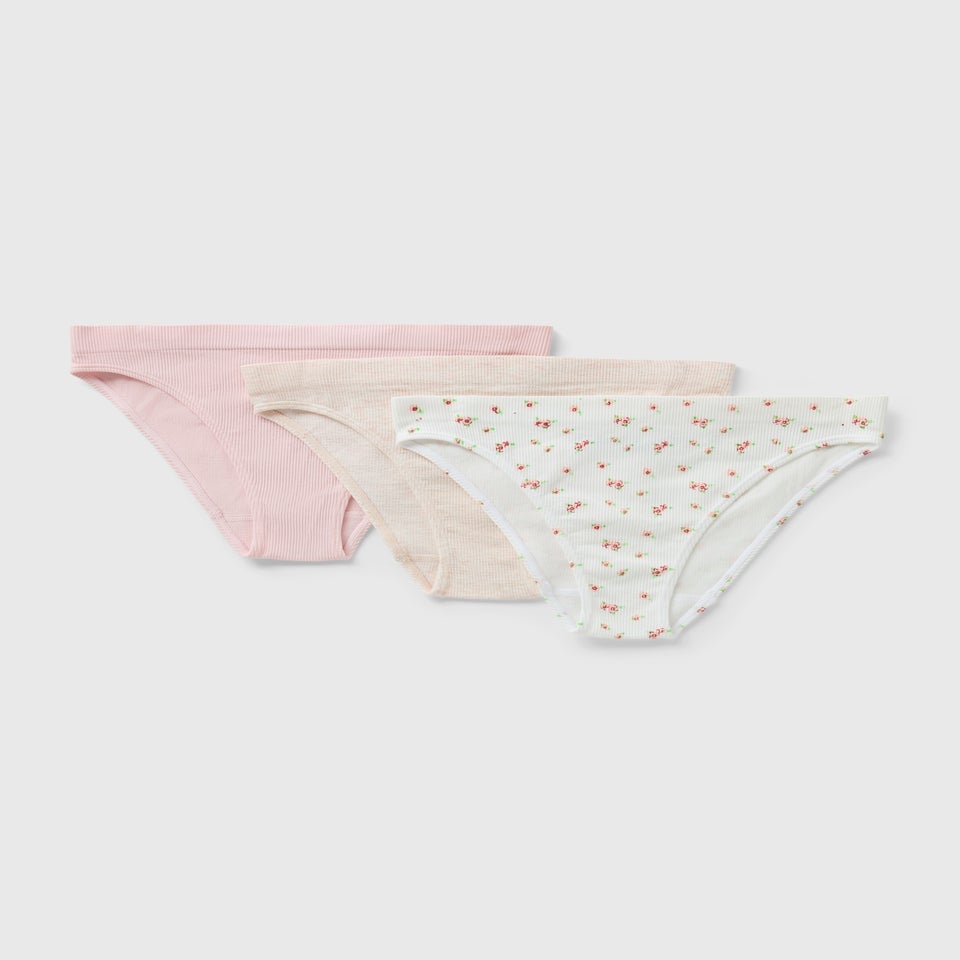 3 Pack Floral & Pink Seamless Brazilian Knickers