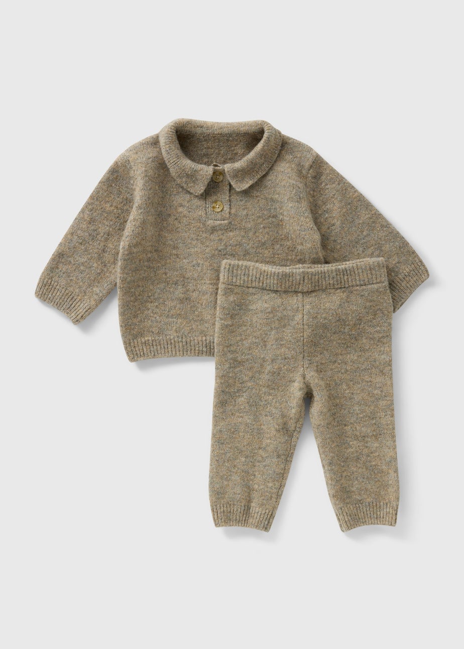 Baby Brown Knitted Collar Top & Trouser Set (Newborn-23mths)