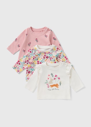 3 Pack Baby Pink Floral Animal Tops (Newborn-23mths)