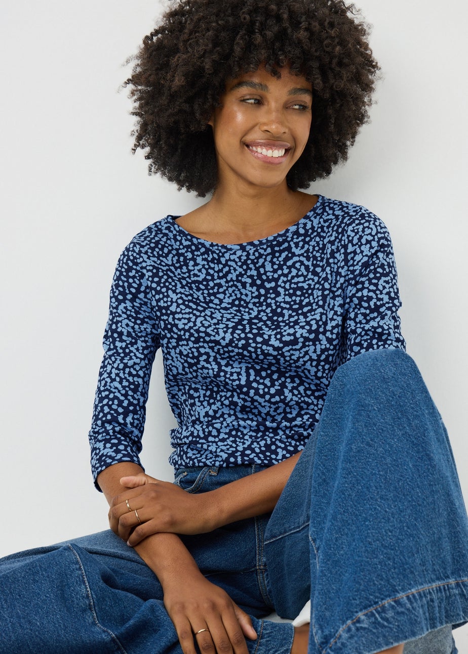 Blue Spot Print Fitted Top
