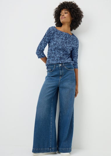 Blue Spot Print Fitted Top