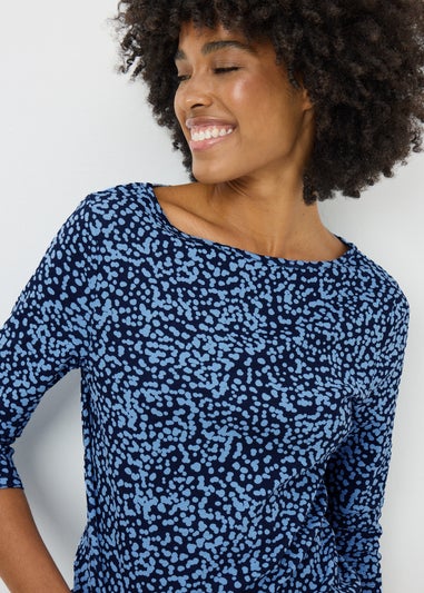 Blue Spot Print Fitted Top