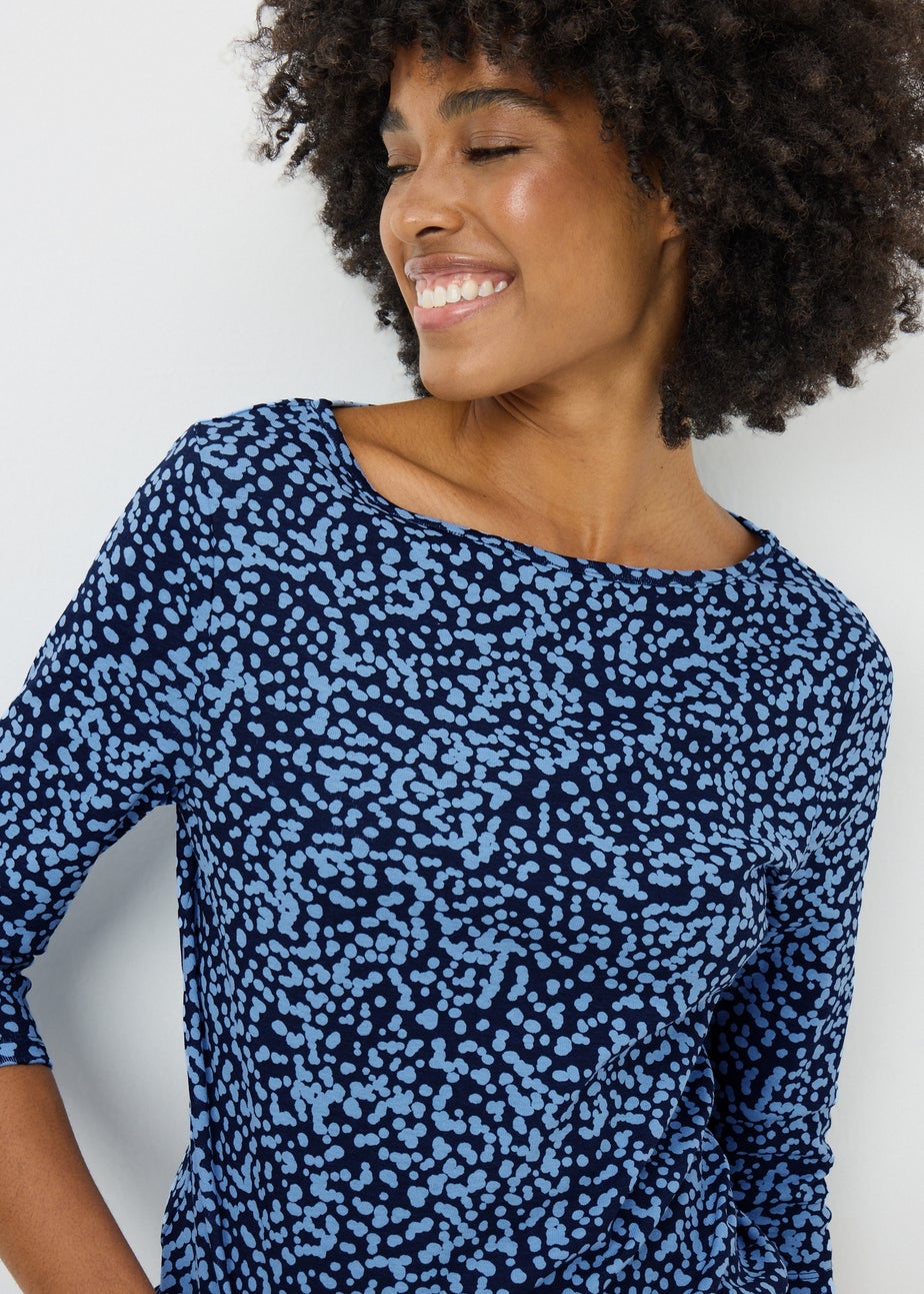Blue Spot Print Fitted Top