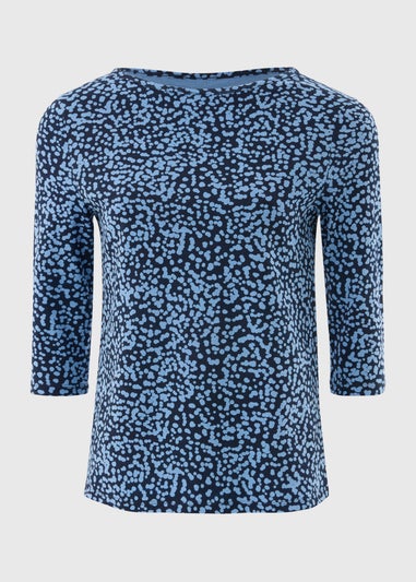 Blue Spot Print Fitted Top