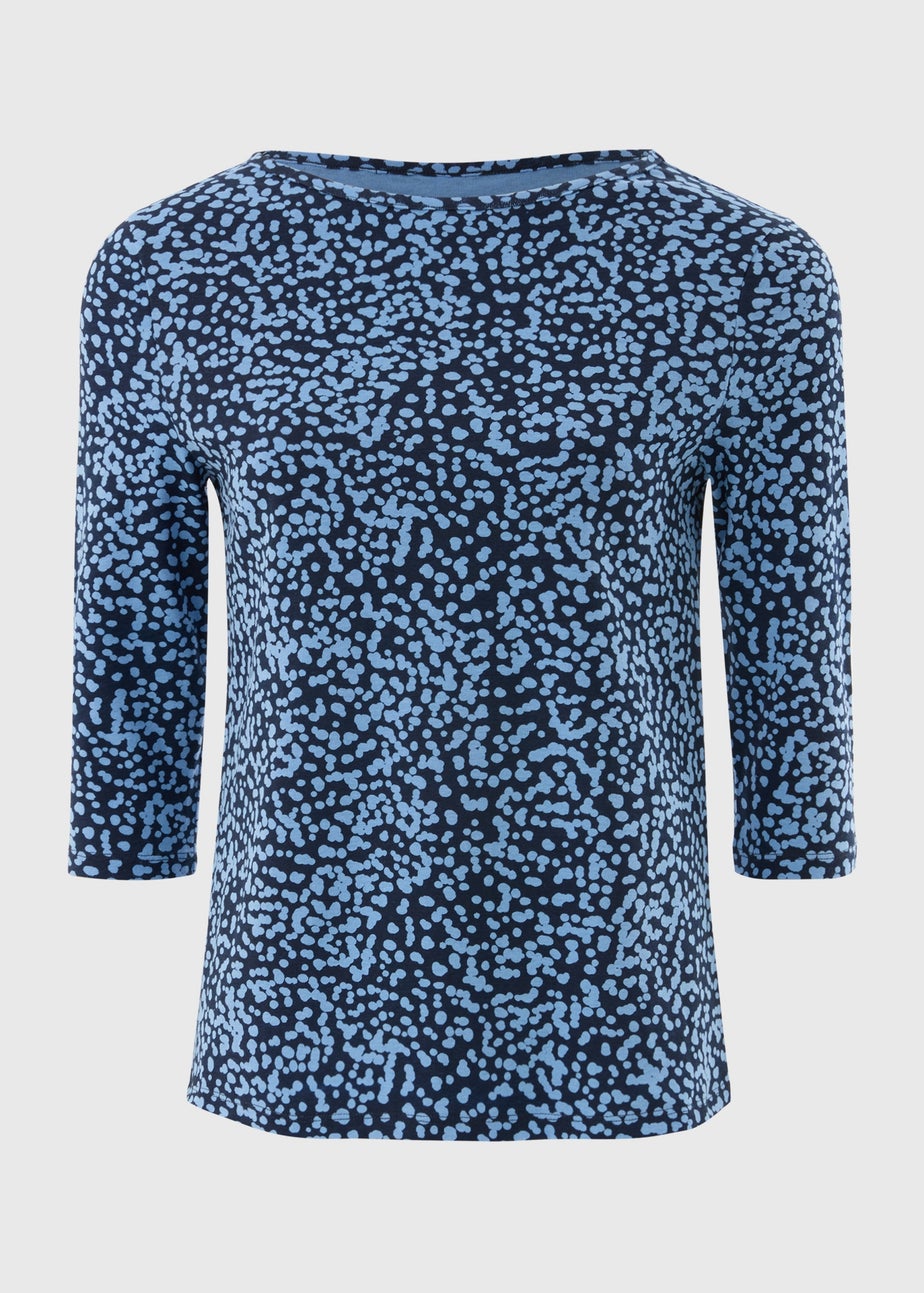 Blue Spot Print Fitted Top