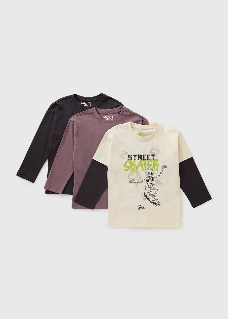 3 Pack Boys Multicolour Skeleton Skate Tops (7-15yrs)