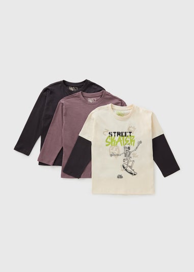 3 Pack Boys Multicolour Skeleton Skate Tops (7-15yrs)