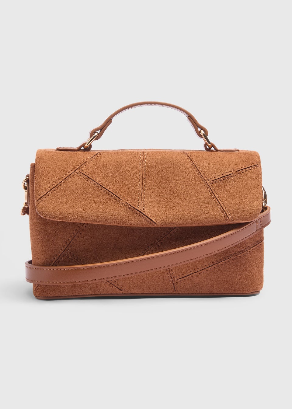Tan Faux Suede Panel Bag