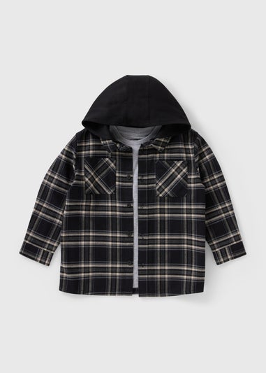 Boys Black Monochrome Check Shirt & T-Shirt Set (7-15yrs)