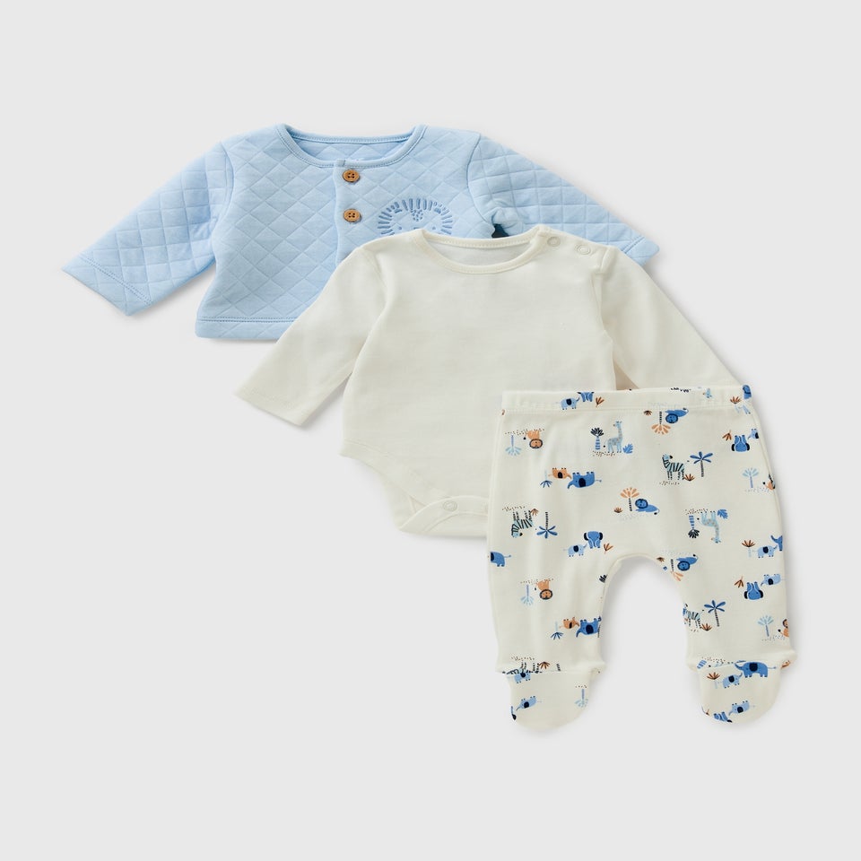 3 Piece Baby Blue Safari Top & Legging Set (Newborn-18mths)