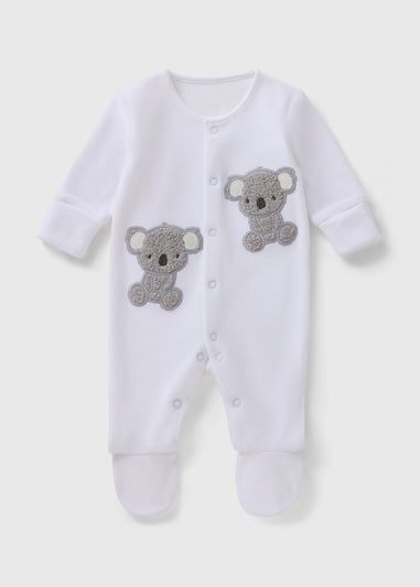 Baby White Koala Velour Sleepsuit (Newborn-12mths)