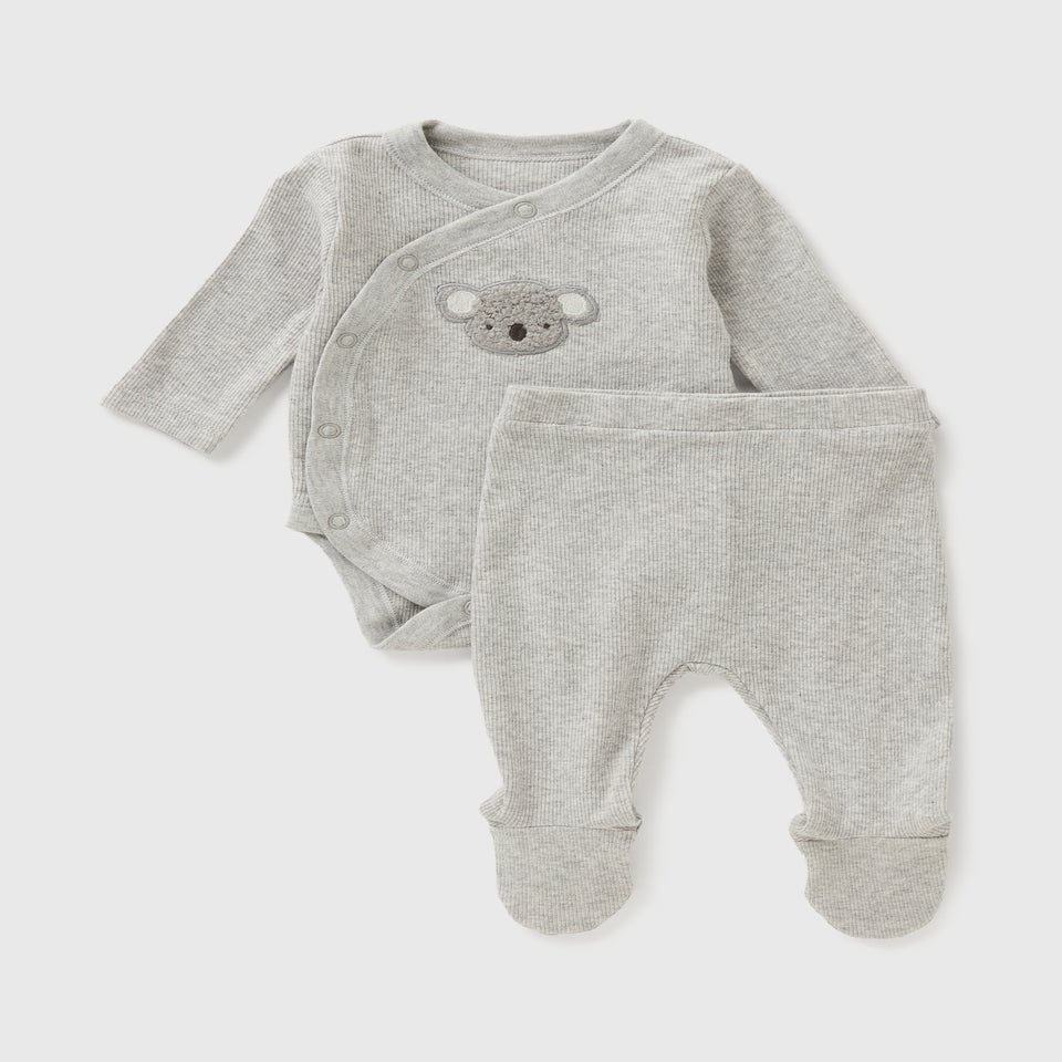 2 Piece Grey Koala Ribbed Bodysuit & Legging Set (Newborn-12mths)