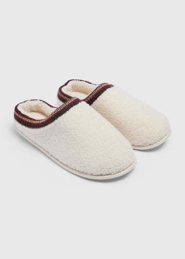 Cream Borg Trim Mule Slipper