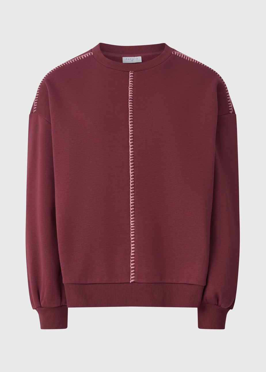 Burgundy Blanket Stitch Sweatshirt