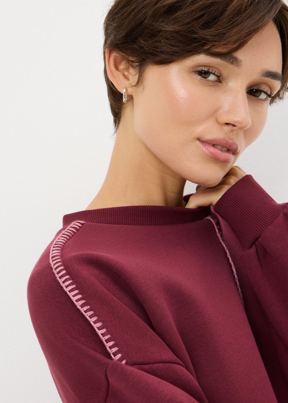 Burgundy Blanket Stitch Sweatshirt