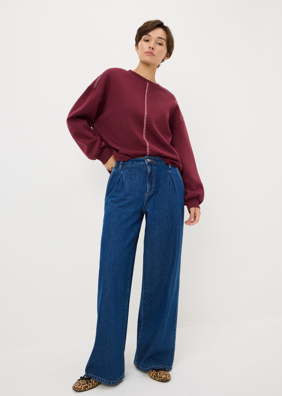 Burgundy Blanket Stitch Sweatshirt