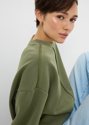 Khaki Blanket Stitch Sweatshirt