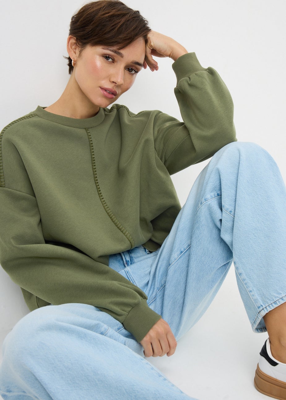Khaki Blanket Stitch Sweatshirt