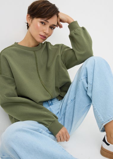 Khaki Blanket Stitch Sweatshirt