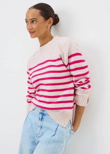 Raspberry Cotton Blend Stripe Jumper