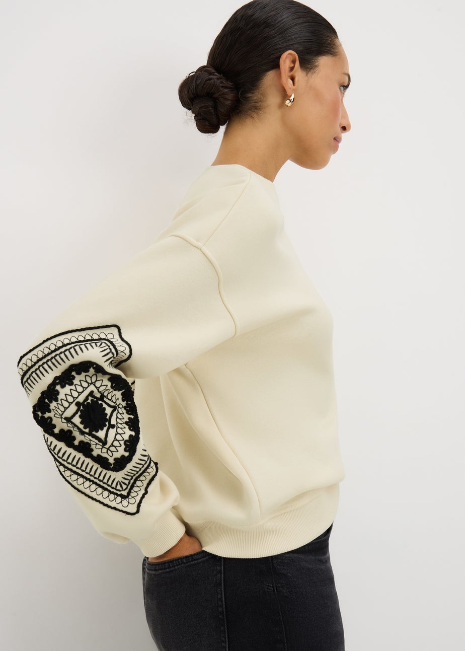 Cream Cornelli Sleeve Sweatshirt