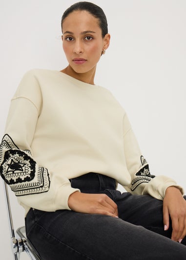 Cream Cornelli Sleeve Sweatshirt