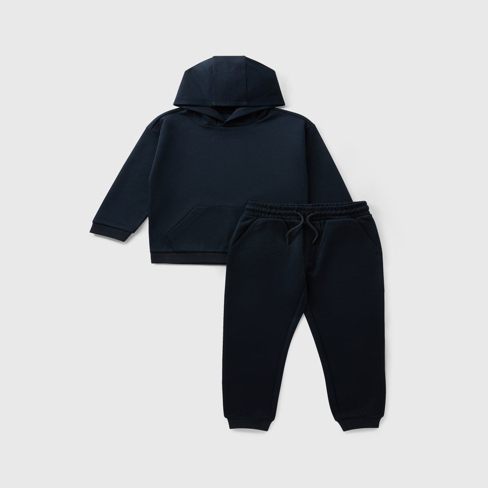 Boys Navy Textured Hoodie & Jogging Bottom Set (7-15yrs)