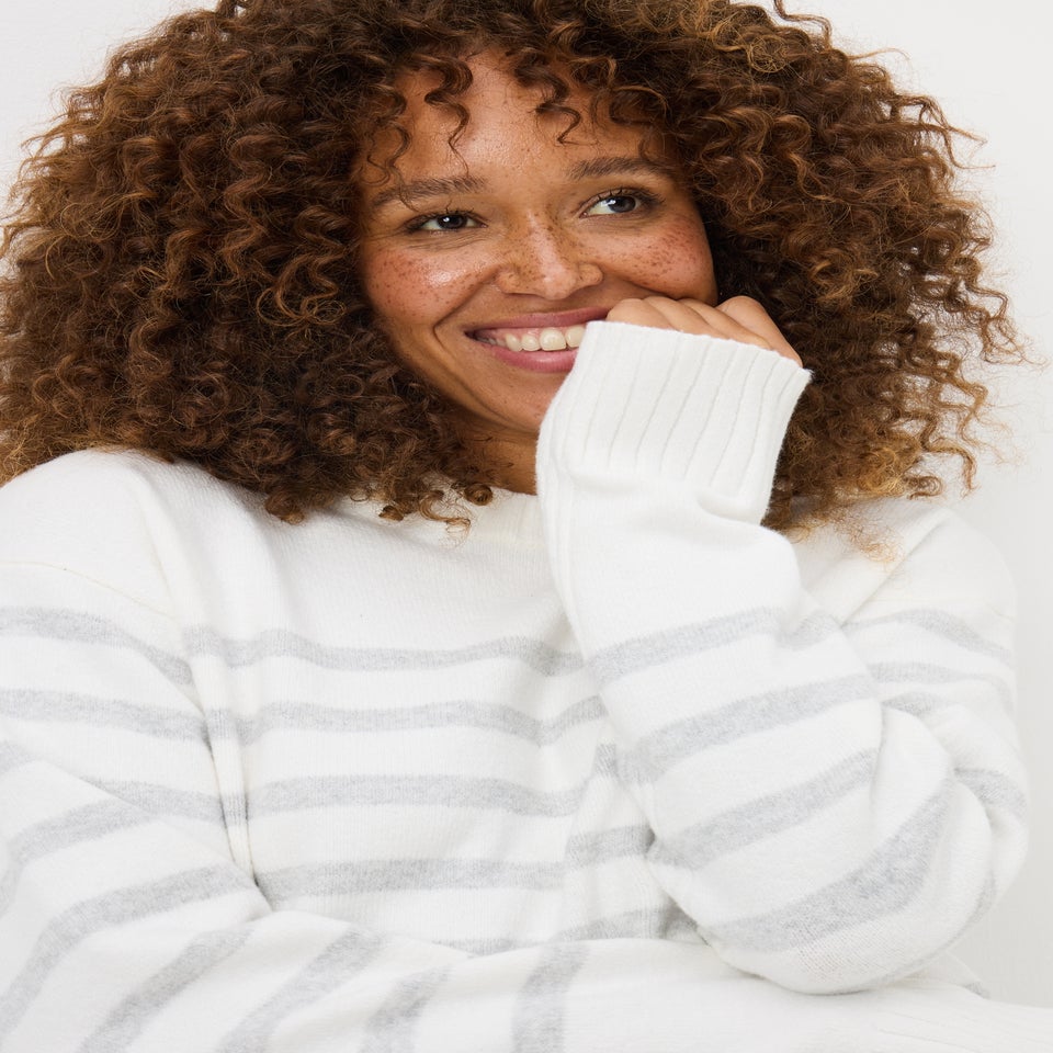 Grey Cotton Blend Stripe Jumper