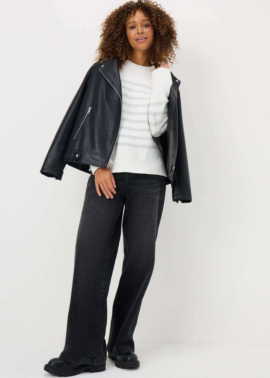 Grey Cotton Blend Stripe Jumper