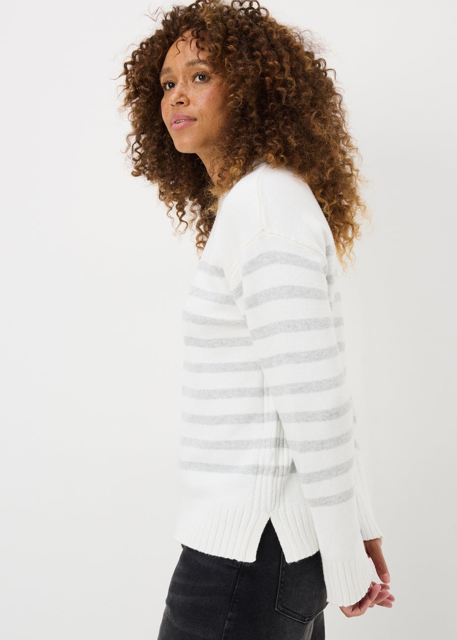 Grey Cotton Blend Stripe Jumper