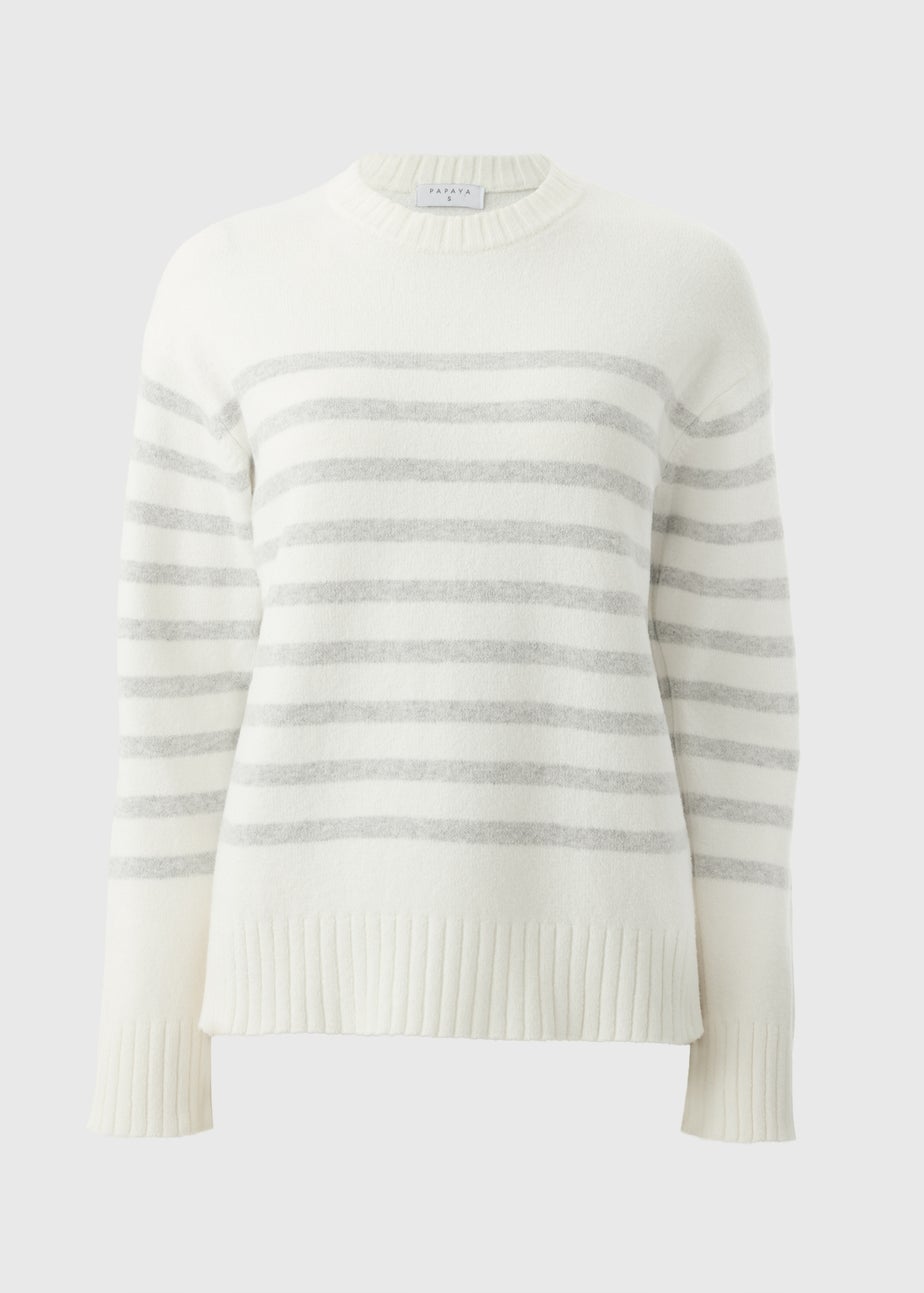 Grey Cotton Blend Stripe Jumper