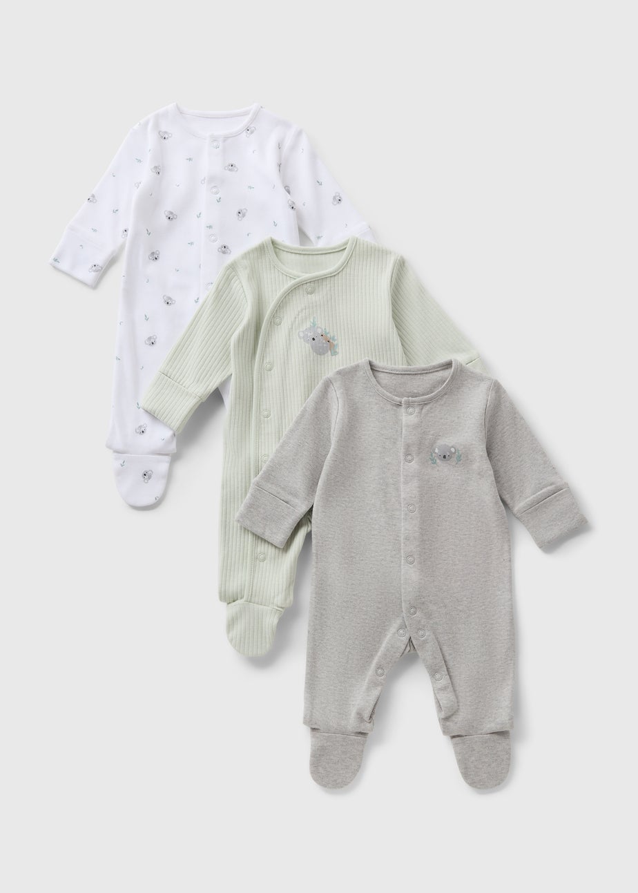 3 Pack Baby Grey Koala Sleepsuits (Newborn-18mths)