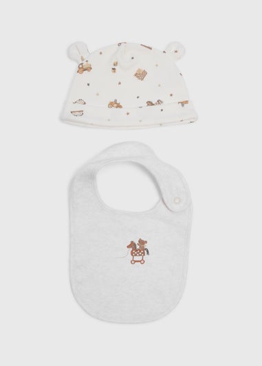 Baby Cream Play Hat & Bib Set (Newborn 3-6mths)