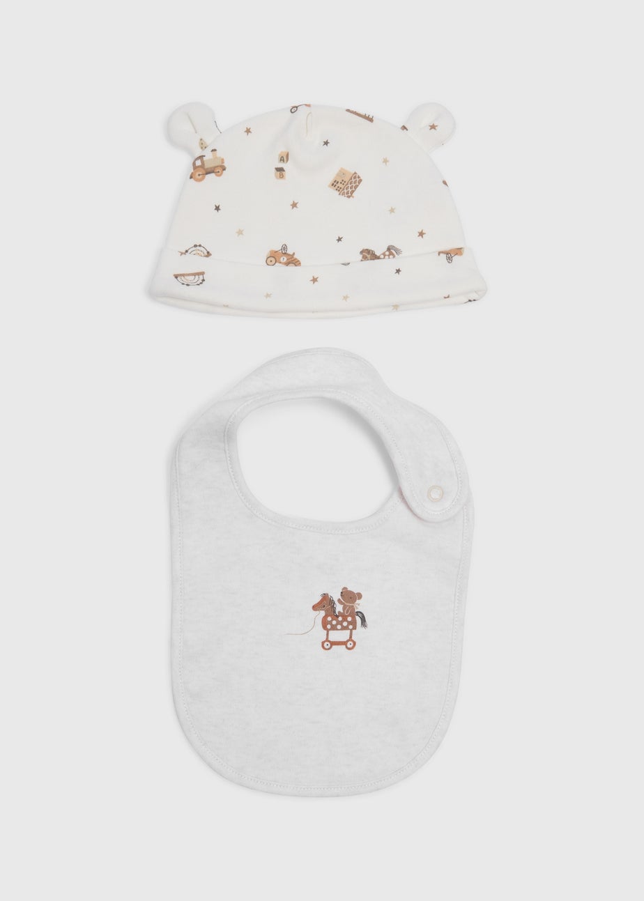 Baby Cream Play Hat & Bib Set (Newborn 3-6mths)