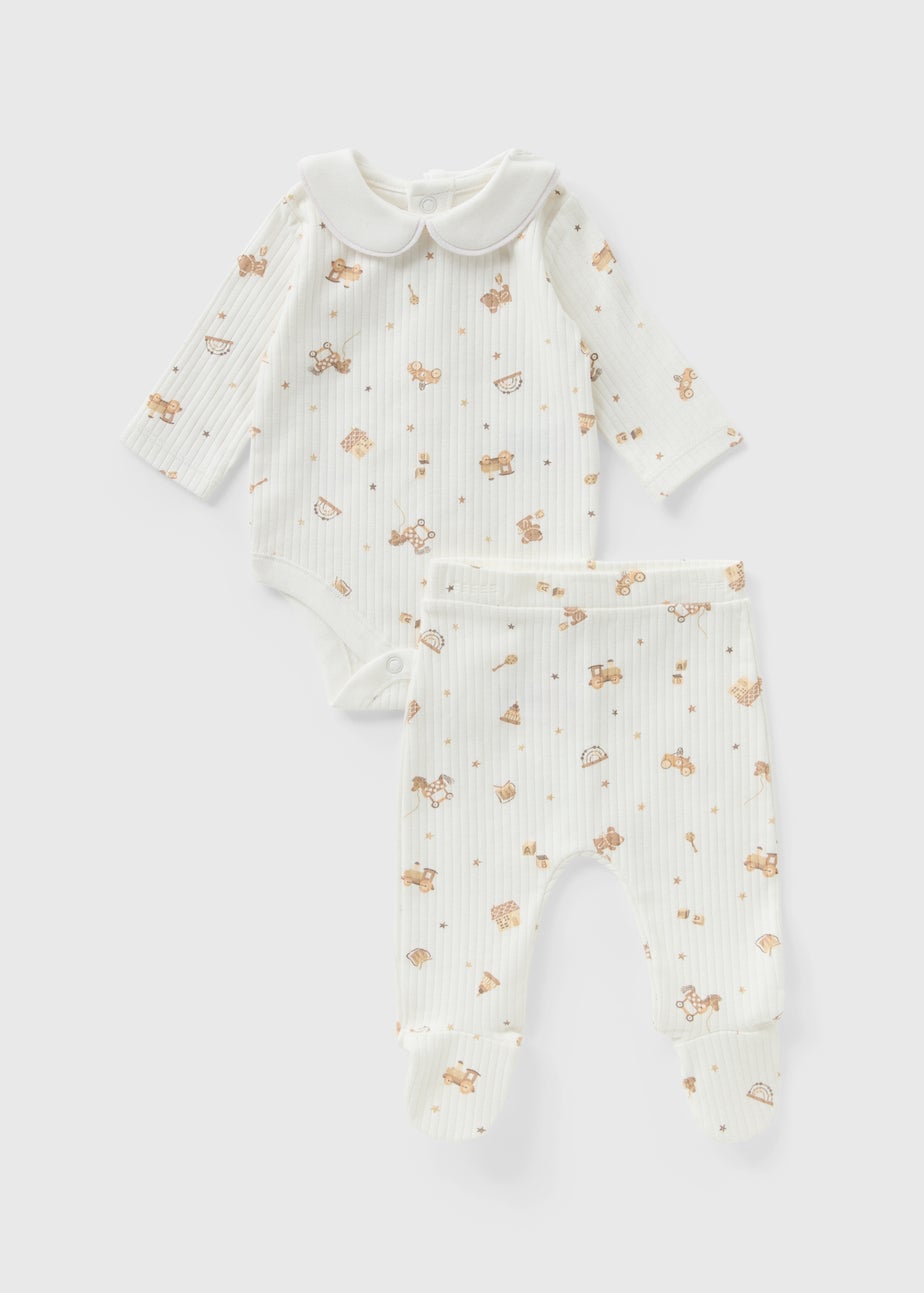 2 Piece Baby Cream Toy Ribbed Bodysuits & Legging Set (Newborn-12mths)
