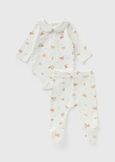 2 Piece Baby Cream Toy Ribbed Bodysuits & Legging Set (Newborn-12mths)